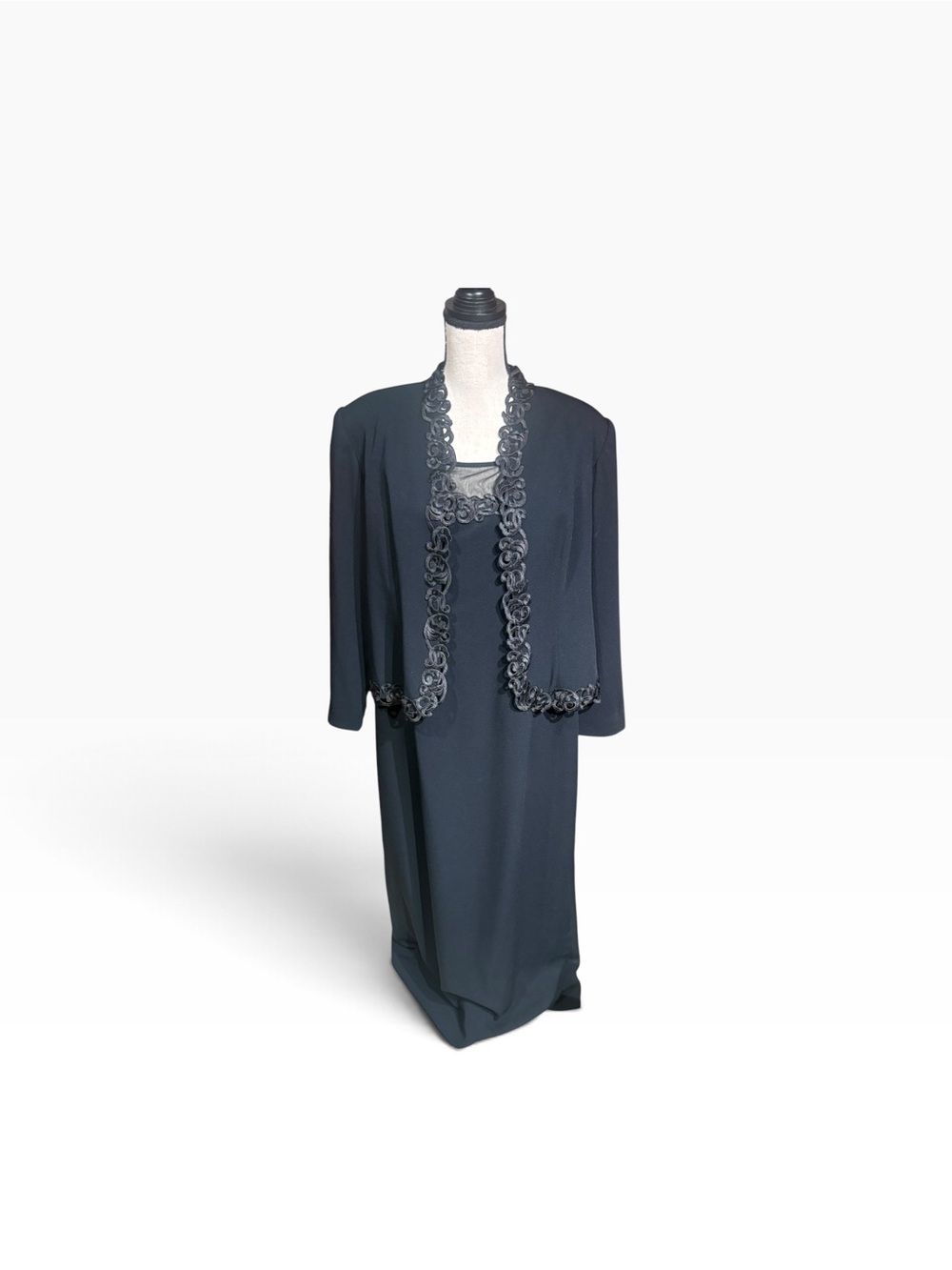 JACKIE K. Elegant Black Formal wedding Skirt Jacket Set with Decorative Trim